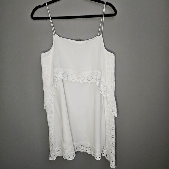 Zara Trafaluc Women's White Eyelet Ruffle Mini Dress Size Large Sleeveless - Picture 1 of 4